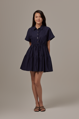 Phyliana Tiered Shirt Dress in Navy Blue