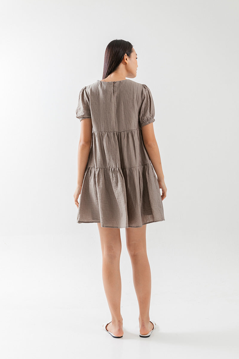 Aria Tiered Babydoll Dress in Clay