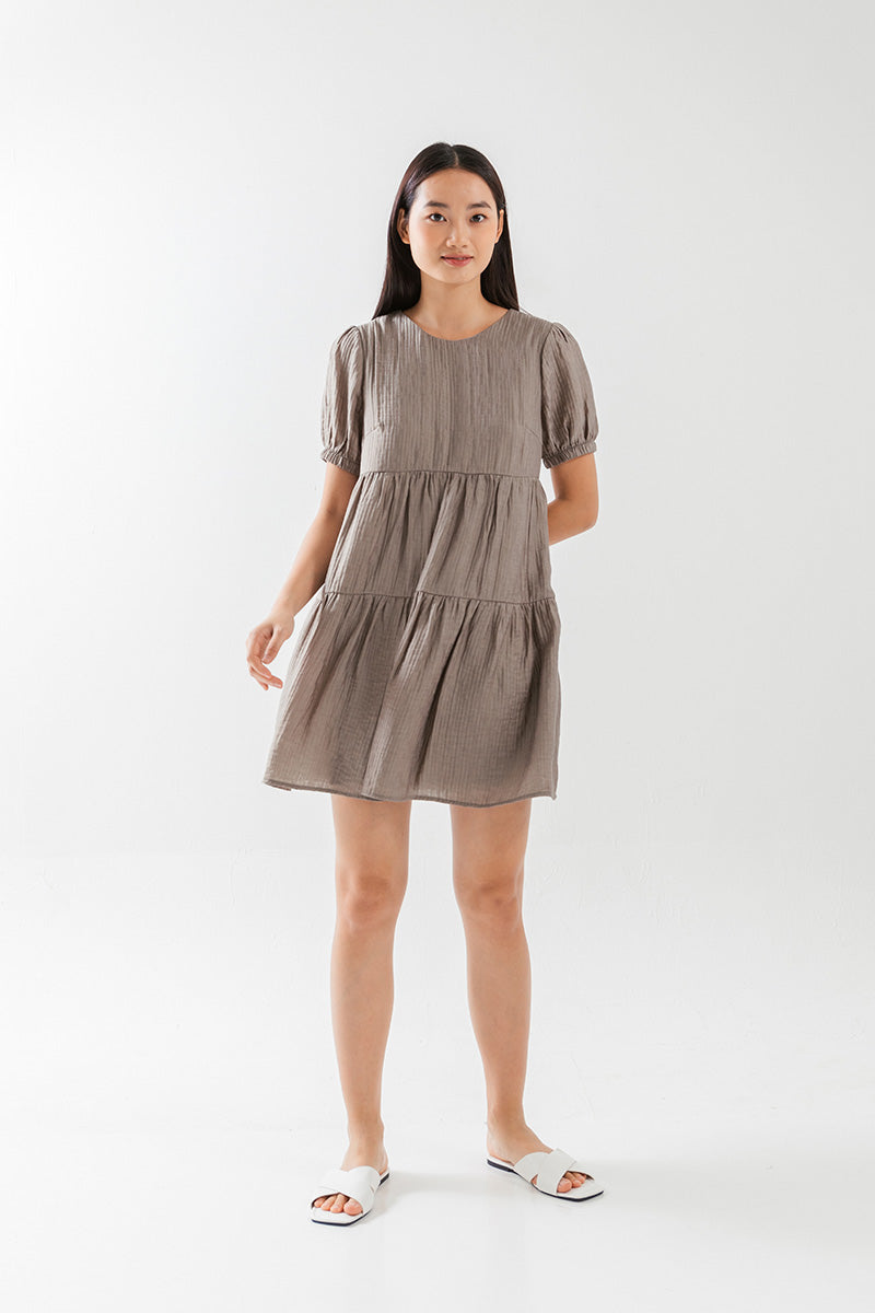 Aria Tiered Babydoll Dress in Clay
