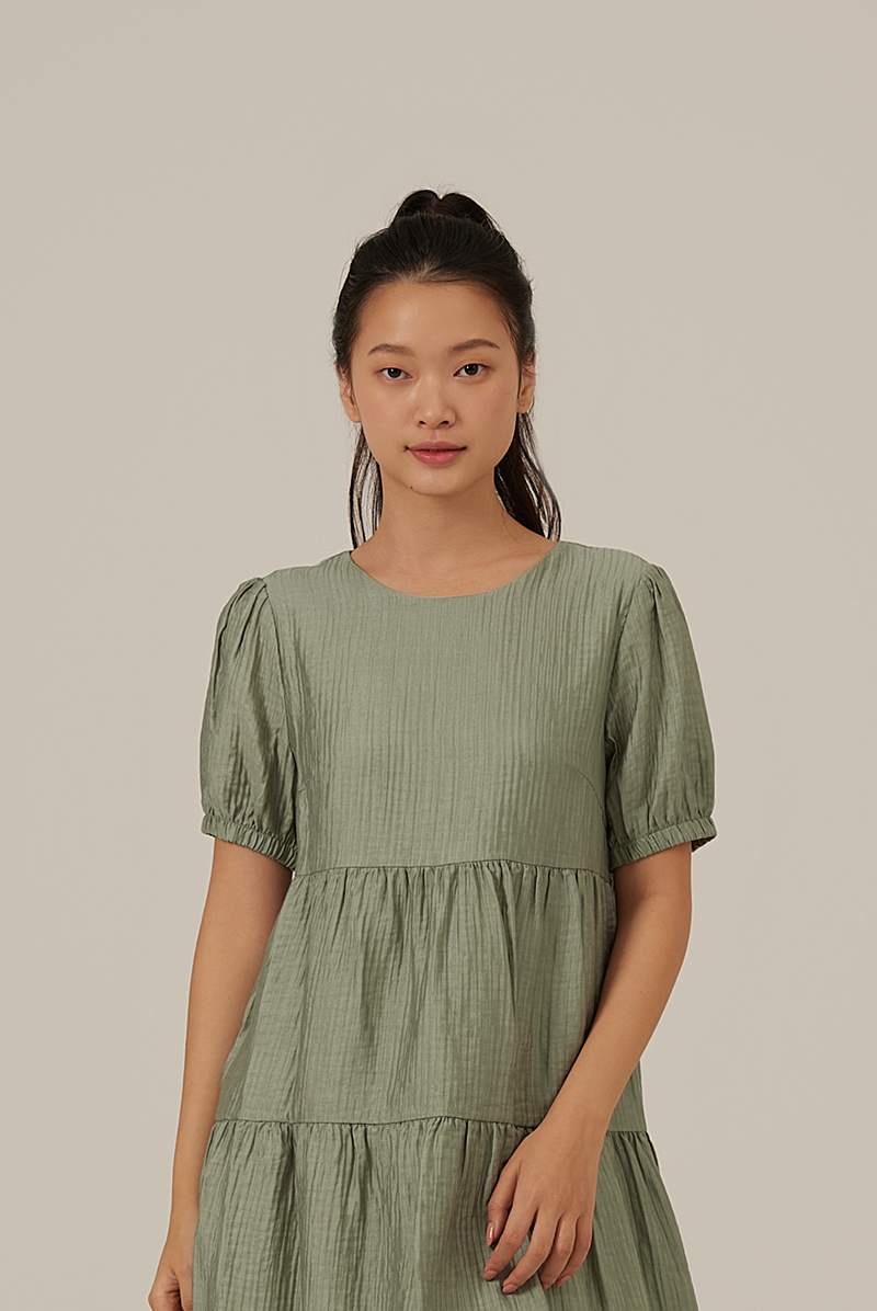 Aria Tiered Babydoll Dress in Sage Green