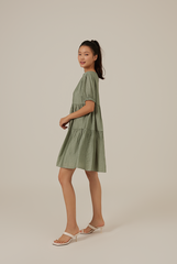 Aria Tiered Babydoll Dress in Sage Green