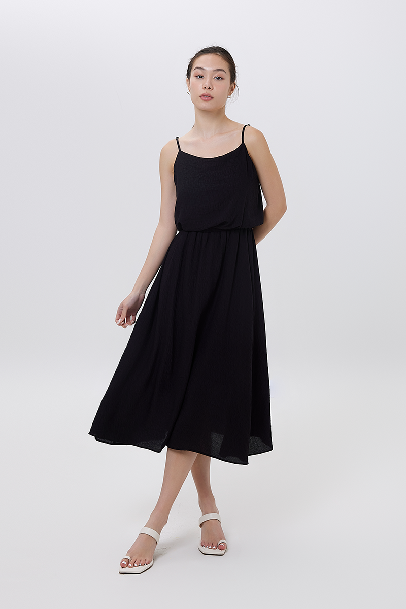 Sherly Ruched Waist Dress in Black