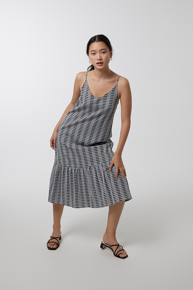 Kryztal Checkered Drop Waist Dress in Black