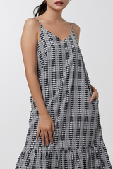 Kryztal Checkered Drop Waist Dress in Black
