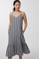 Kryztal Checkered Drop Waist Dress in Black