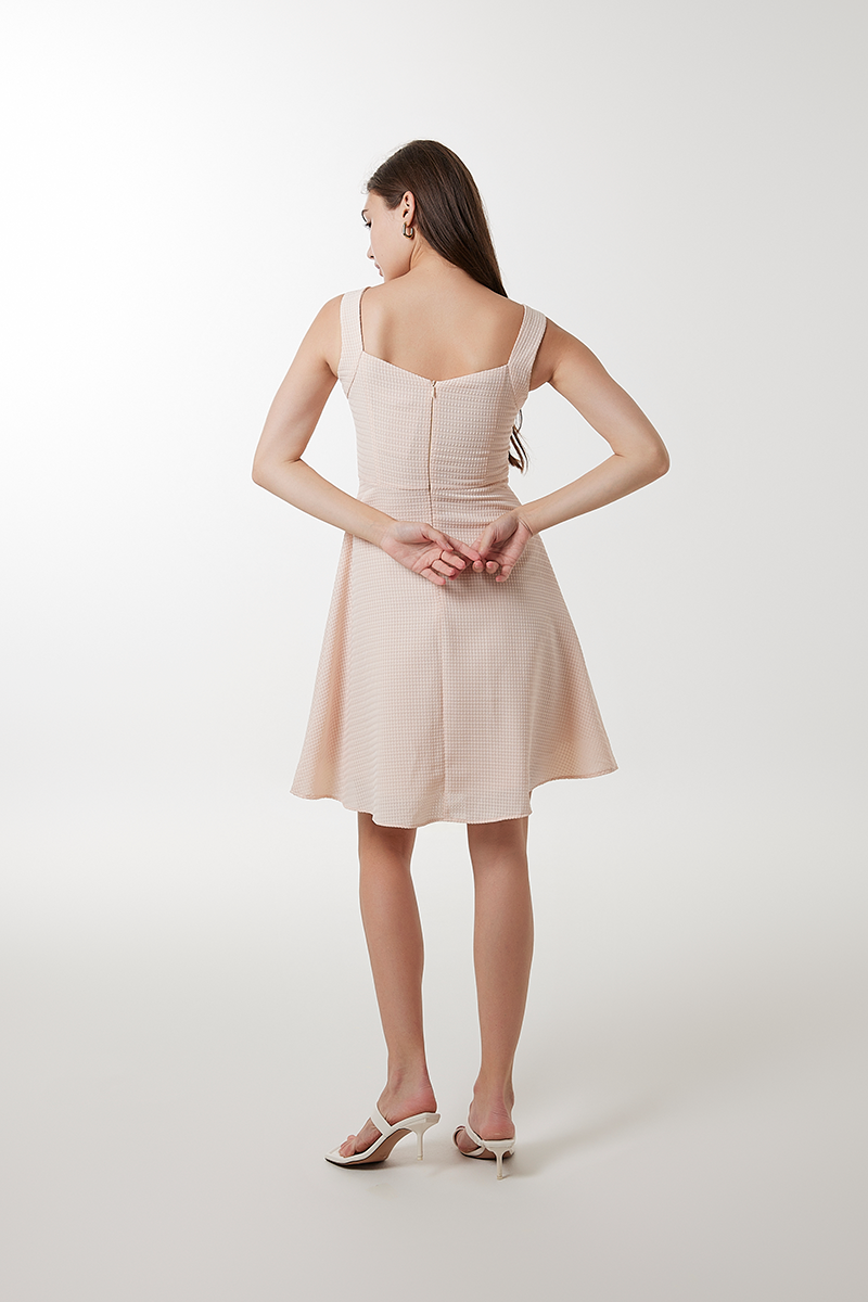 Nicole Textured Skater Dress in Peach