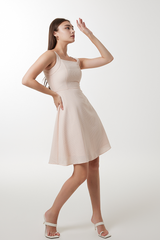 Nicole Textured Skater Dress in Peach