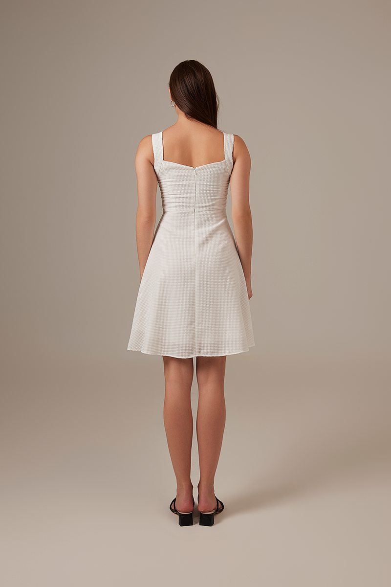 Nicole Textured Skater Dress in White