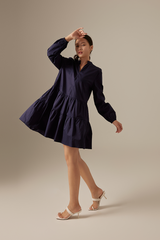 Wadi Tiered Dress in Navy Blue