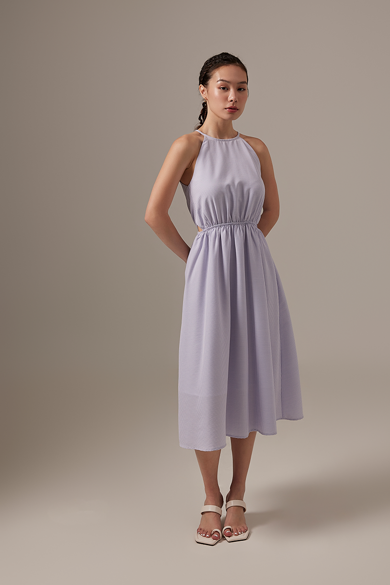 Beth Gingham Midi Dress in Lilac