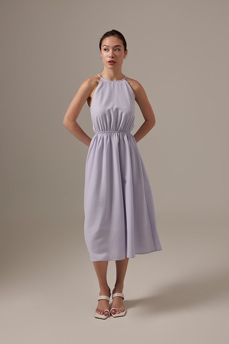 Beth Gingham Midi Dress in Lilac