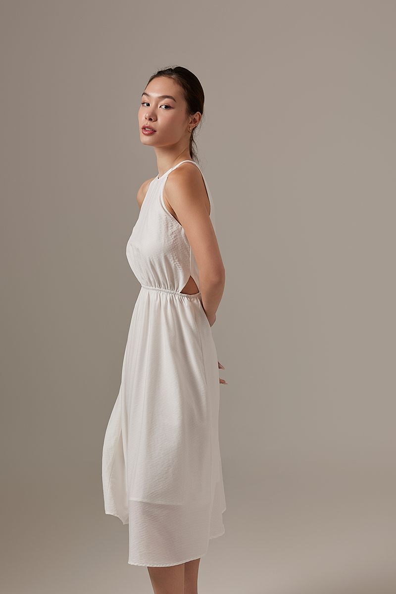 Beth Gingham Midi Dress in White