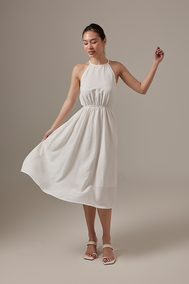 Beth Gingham Midi Dress in White