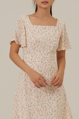 Austen Floral Slit Dress in Cream