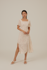 Austen Floral Slit Dress in Cream