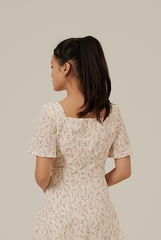 Austen Floral Slit Dress in Cream