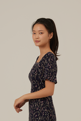 Austen Floral Slit Dress in Navy Blue