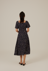 Austen Floral Slit Dress in Navy Blue