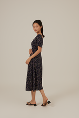 Austen Floral Slit Dress in Navy Blue