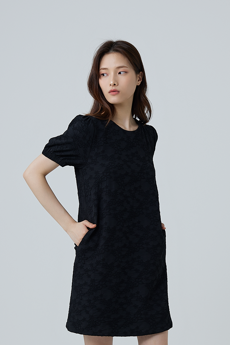 Shannon Floral Embroidery Dress in Black