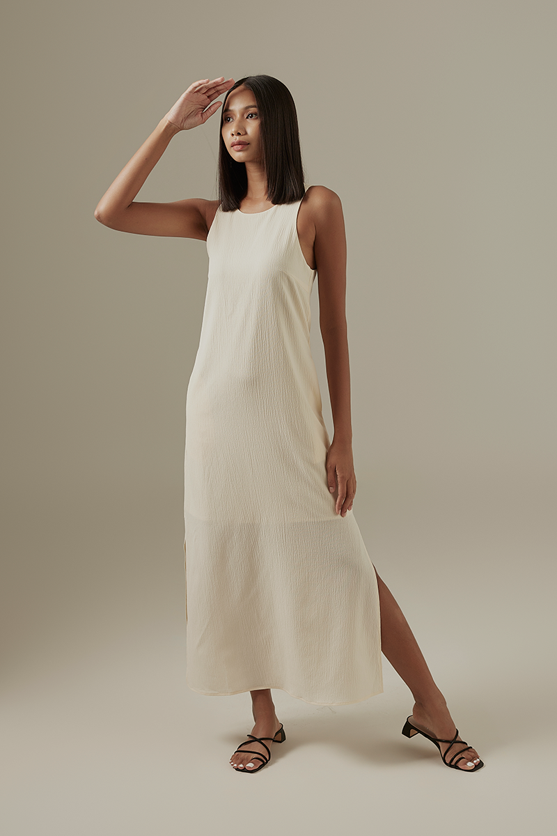 Khloe Side Slit Maxi Dress in Cream