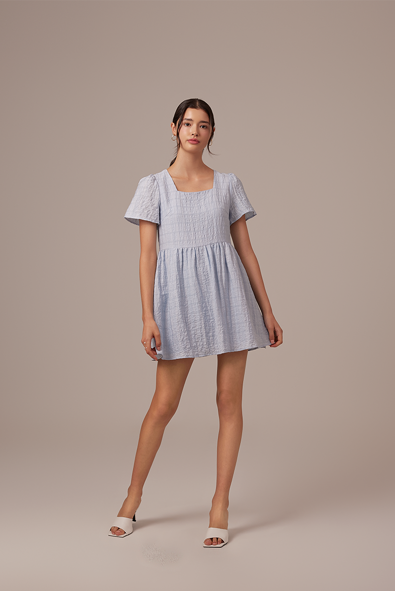 Vera Textured Babydoll Dress in Baby Blue