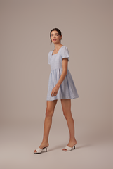 Vera Textured Babydoll Dress in Baby Blue
