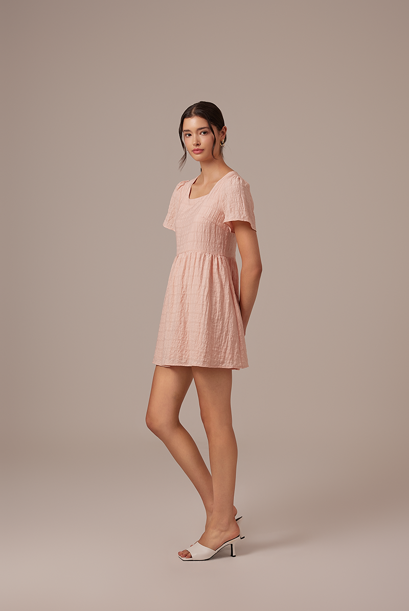 Vera Textured Babydoll Dress in Dusty Pink