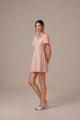 Vera Textured Babydoll Dress in Dusty Pink