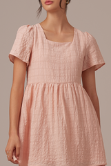 Vera Textured Babydoll Dress in Dusty Pink
