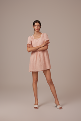 Vera Textured Babydoll Dress in Dusty Pink