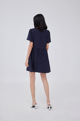 Vera Textured Babydoll Dress in Navy