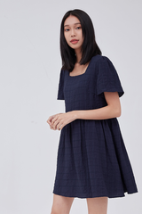 Vera Textured Babydoll Dress in Navy
