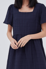 Vera Textured Babydoll Dress in Navy