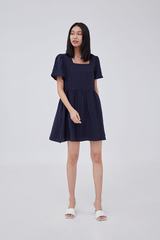 Vera Textured Babydoll Dress in Navy