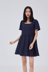 Vera Textured Babydoll Dress in Navy