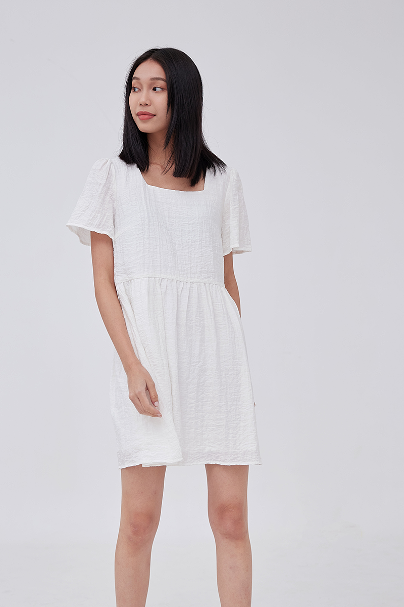 Vera Textured Babydoll Dress in White