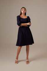 Cammie Puff Sleeve Dress in Navy Blue
