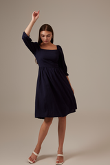 Cammie Puff Sleeve Dress in Navy Blue