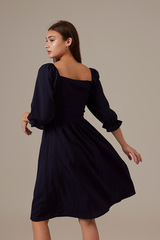 Cammie Puff Sleeve Dress in Navy Blue