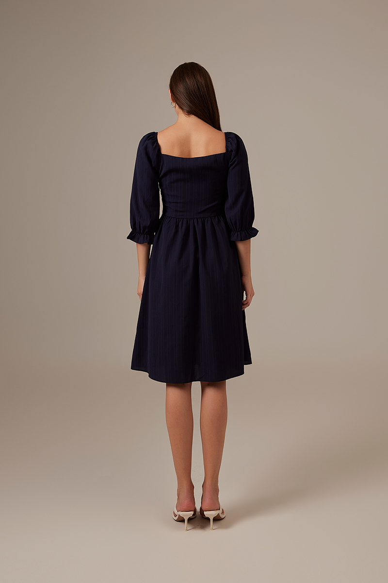 Cammie Puff Sleeve Dress in Navy Blue