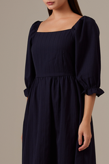 Cammie Puff Sleeve Dress in Navy Blue