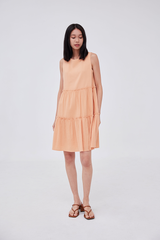 Audrey Ruffle Tiered Dress in Melon