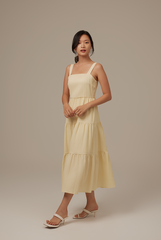 Phyllis Tiered Midi Dress in Butter