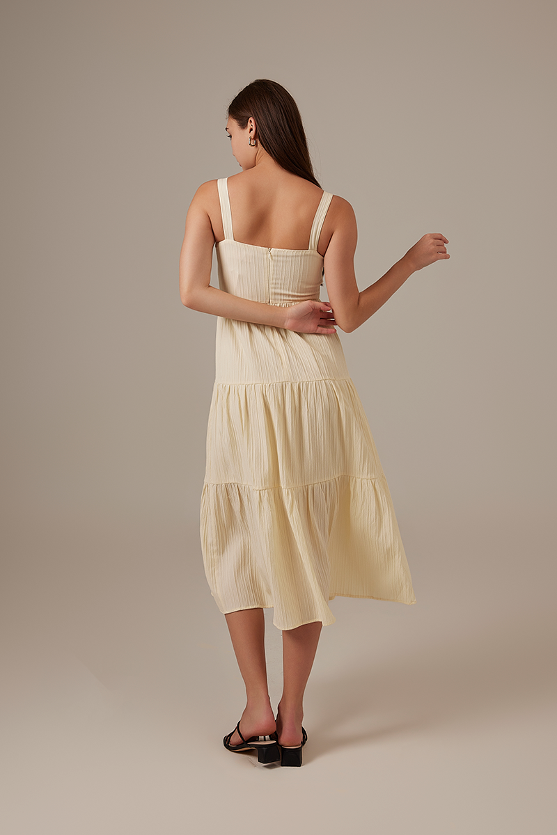 Phyllis Tiered Maxi Dress in Cream
