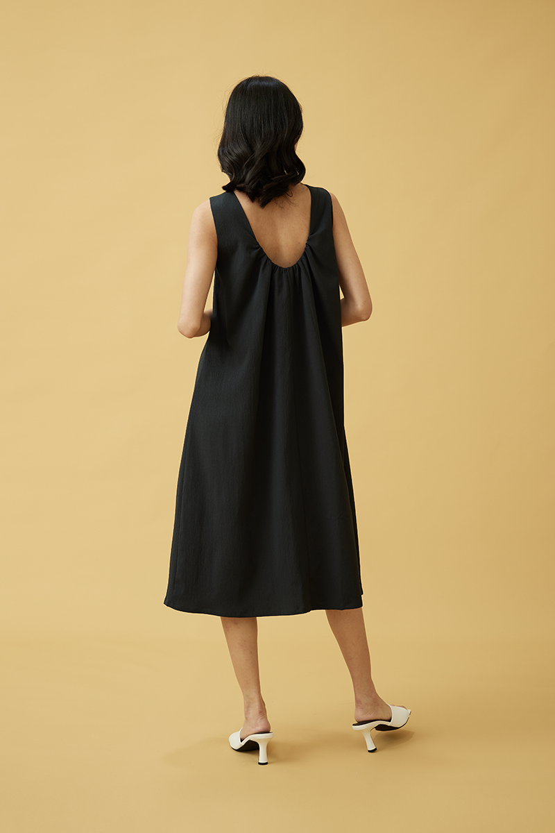 Carmen Scoop Back Dress in Charcoal