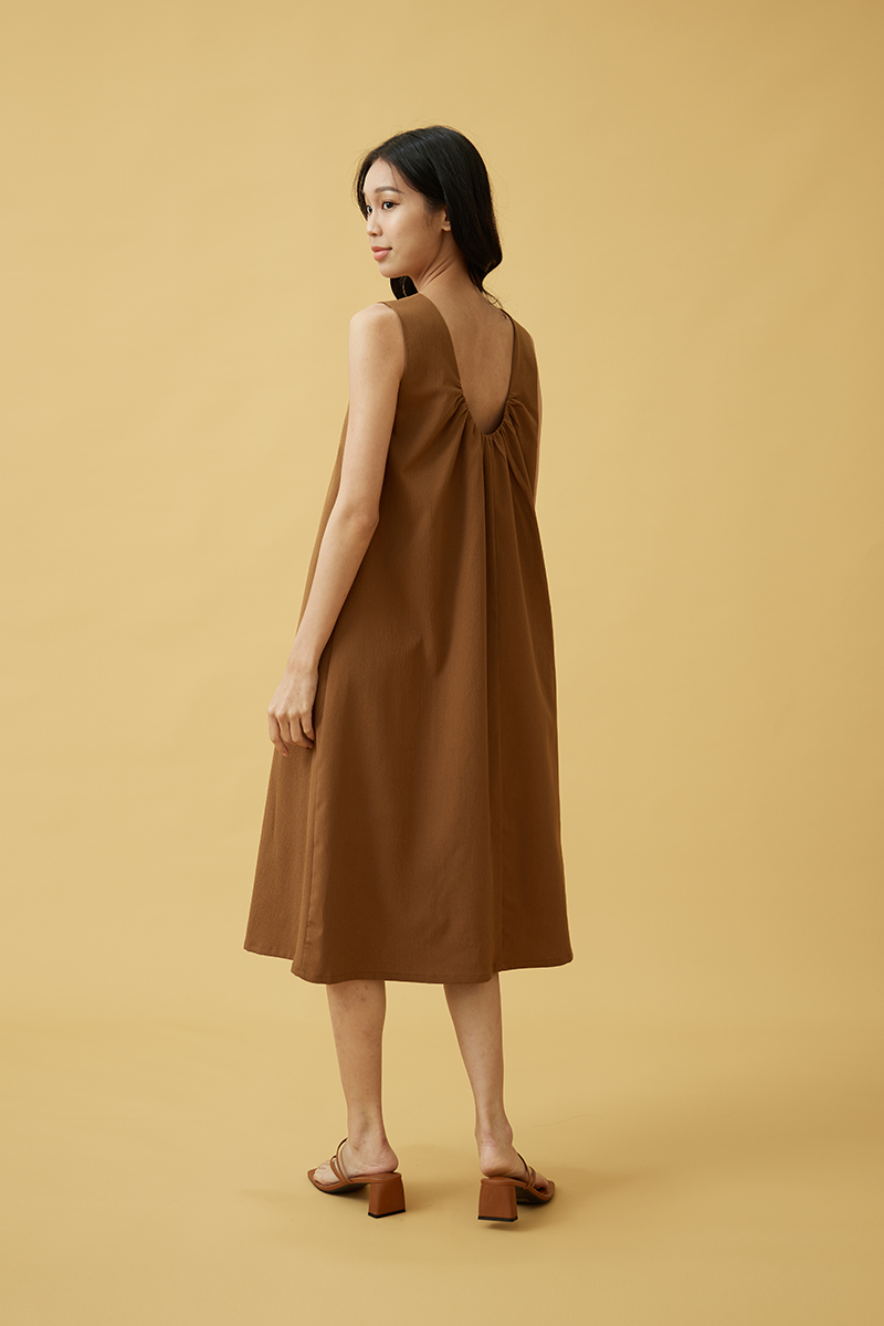 Carmen Scoop Back Dress in Chocolate
