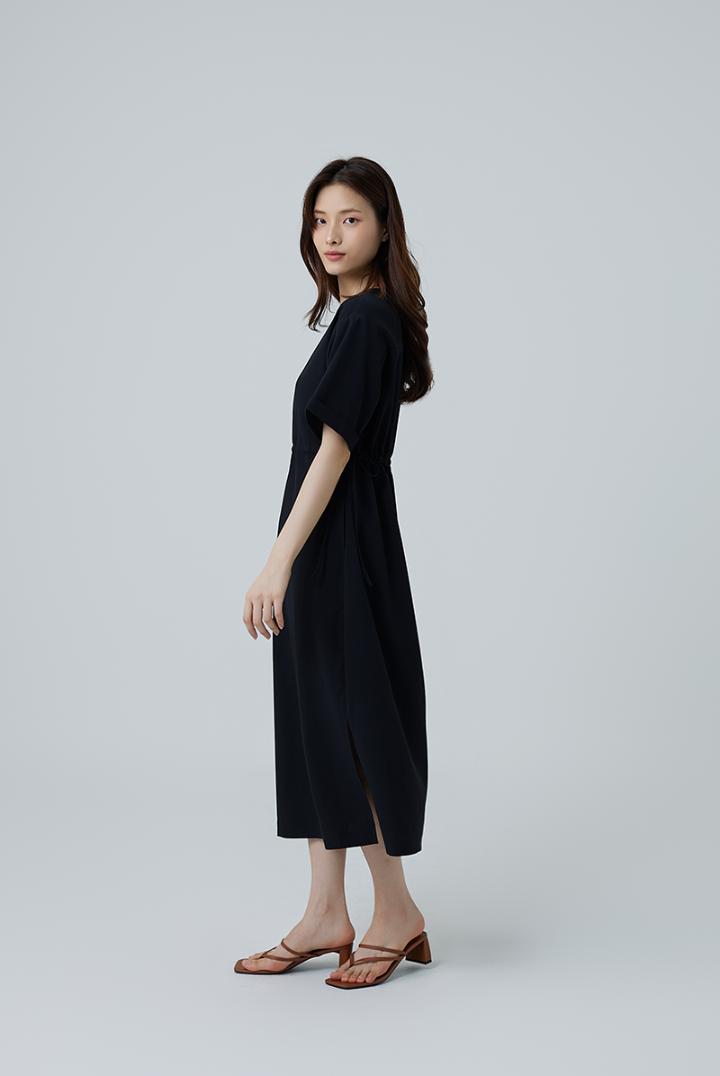 Xandra Drawstring Dress in Black