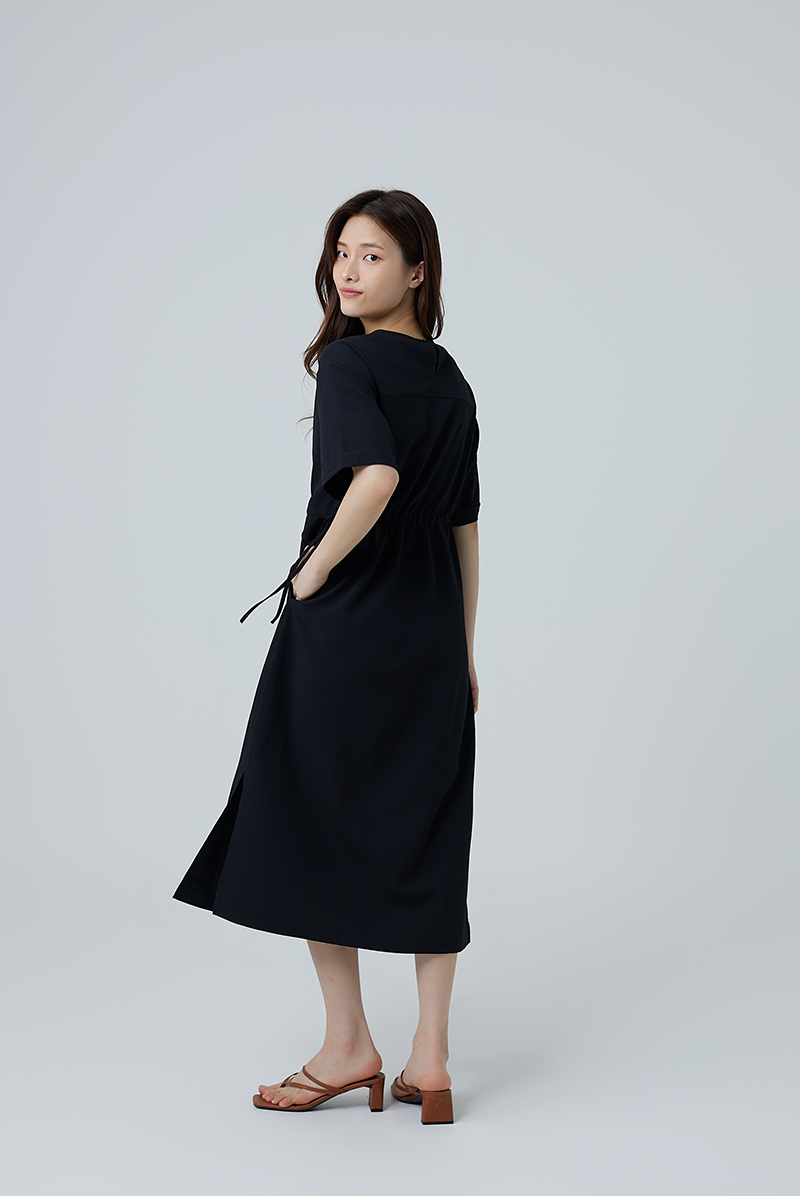 Xandra Drawstring Dress in Black