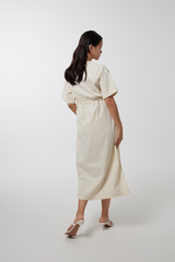 Xandra Drawstring Dress in Eggshell